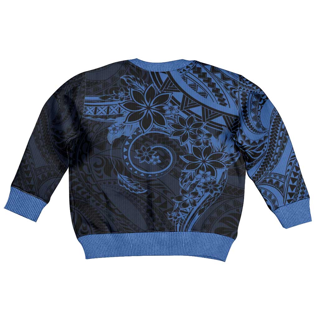 Polynesian Sunset Plumeria Kid Ugly Christmas Sweater Navy Polynesian Tattoo