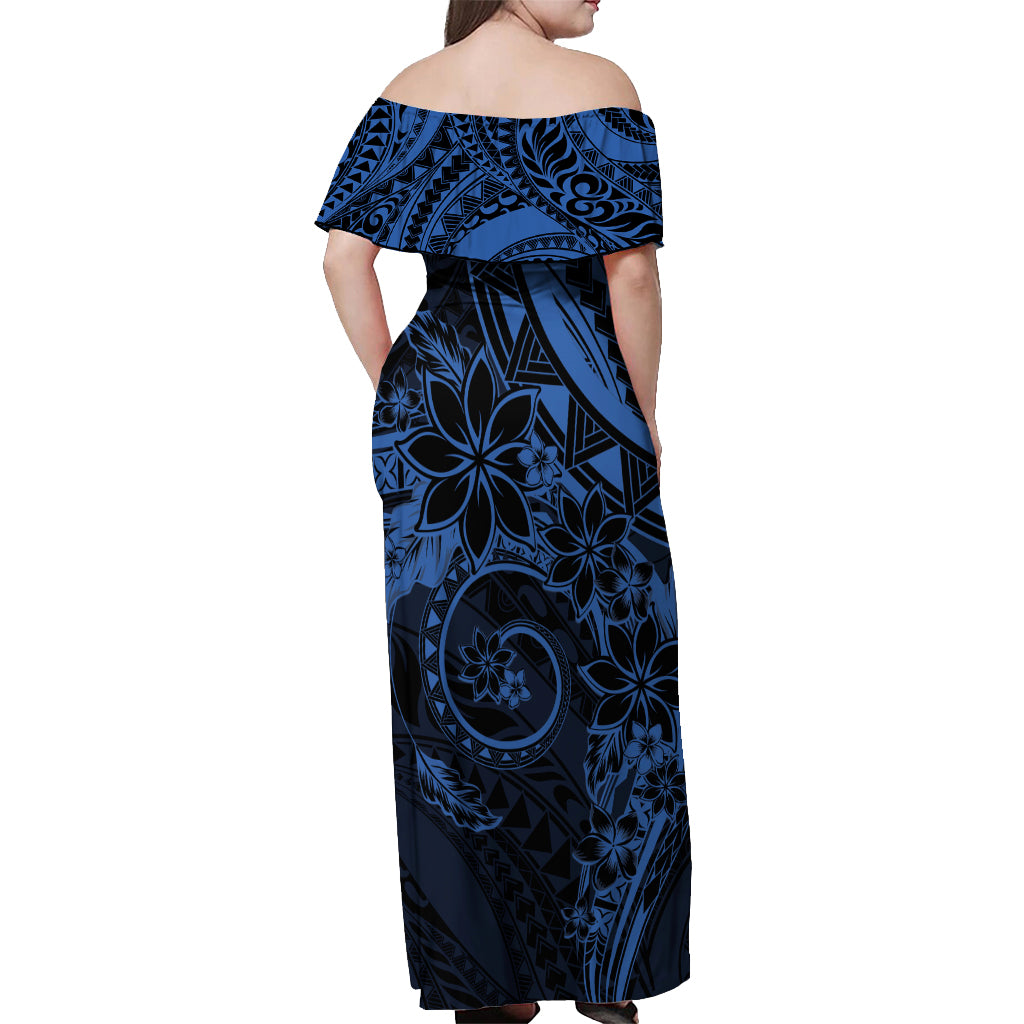 Polynesian Sunset Plumeria Off Shoulder Maxi Dress Navy Polynesian Tattoo