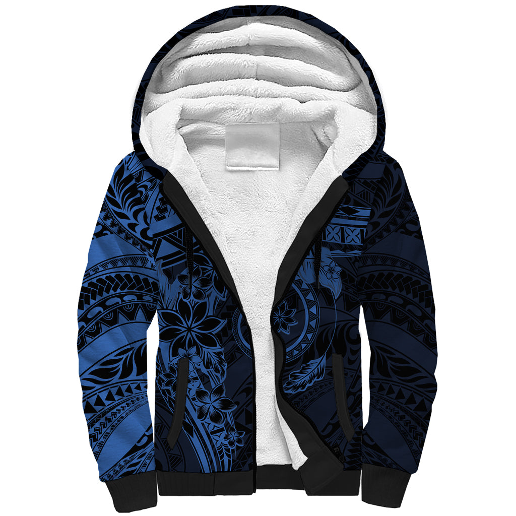 Polynesian Sunset Plumeria Sherpa Hoodie Navy Polynesian Tattoo