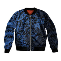 Polynesian Sunset Plumeria Sleeve Zip Bomber Jacket Navy Polynesian Tattoo