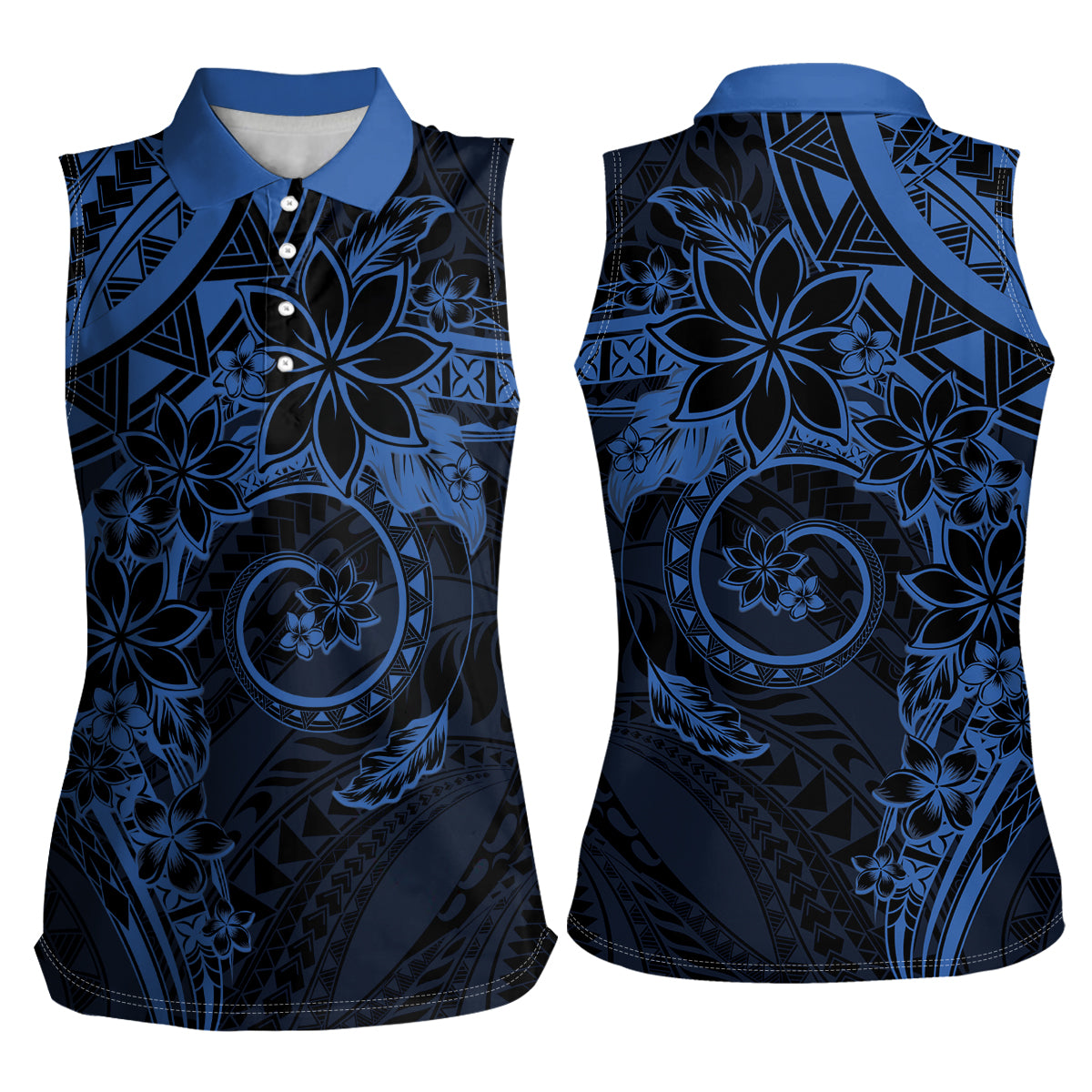 Polynesian Sunset Plumeria Women Sleeveless Polo Shirt Navy Polynesian Tattoo