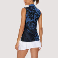 Polynesian Sunset Plumeria Women Sleeveless Polo Shirt Navy Polynesian Tattoo