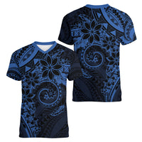 Polynesian Sunset Plumeria Women V-Neck T-Shirt Navy Polynesian Tattoo