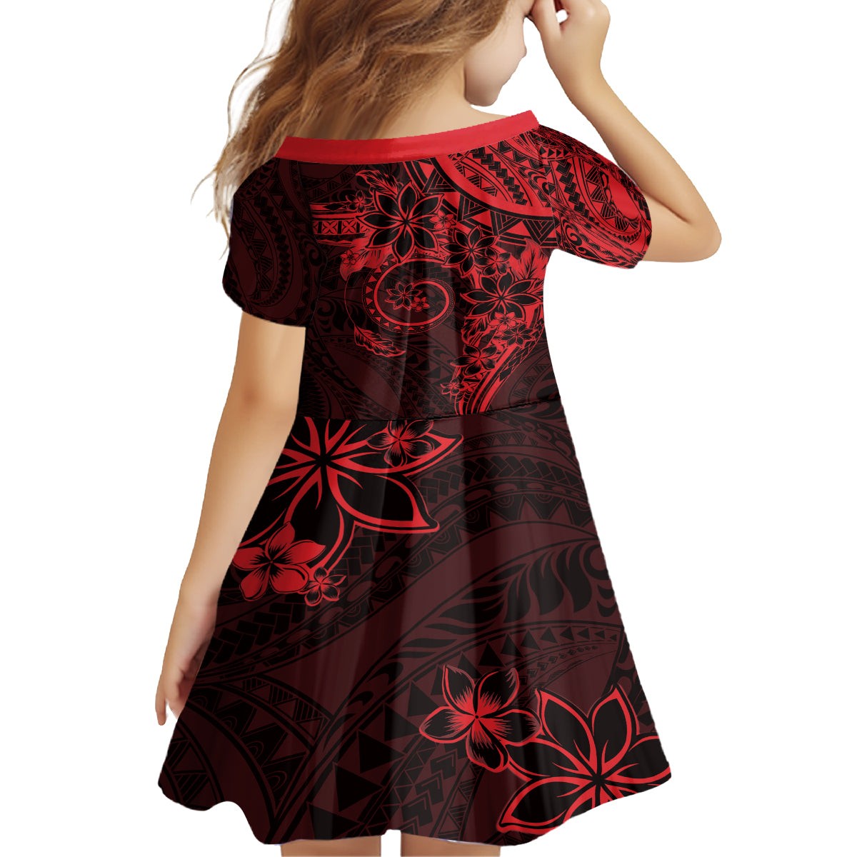 Polynesian Sunset Plumeria Kid Short Sleeve Dress Red Polynesian Tattoo LT05 - Polynesian Pride