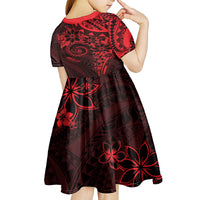 Polynesian Sunset Plumeria Kid Short Sleeve Dress Red Polynesian Tattoo LT05 - Polynesian Pride
