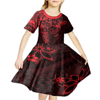 Polynesian Sunset Plumeria Kid Short Sleeve Dress Red Polynesian Tattoo LT05 - Polynesian Pride