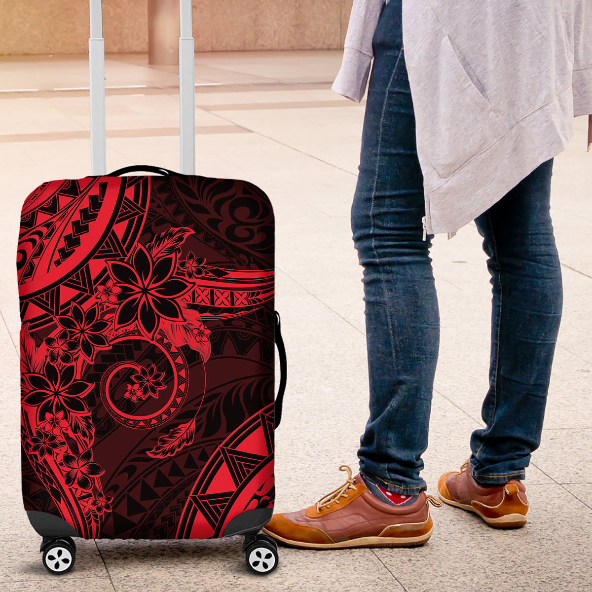 Polynesian Sunset Plumeria Luggage Cover Red Polynesian Tattoo LT05 Red - Polynesian Pride