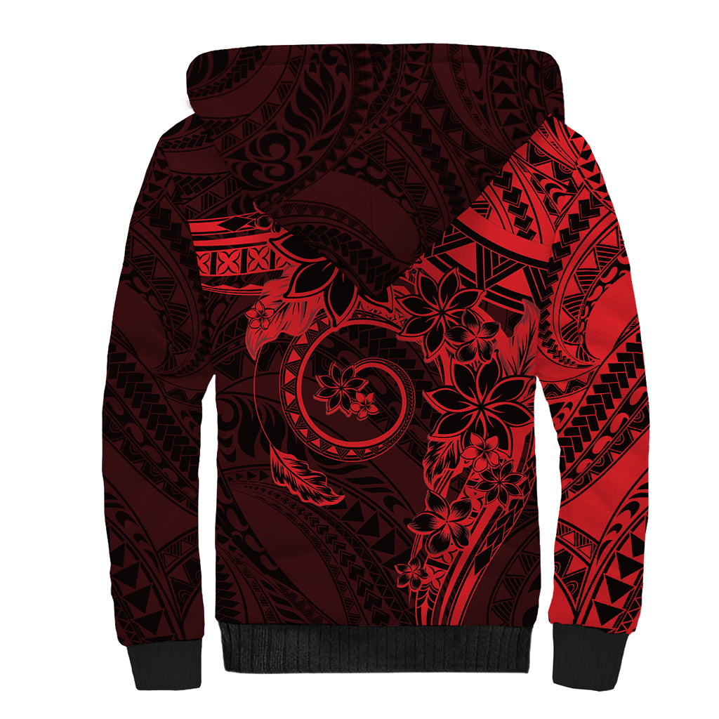 Polynesian Sunset Plumeria Sherpa Hoodie Red Polynesian Tattoo