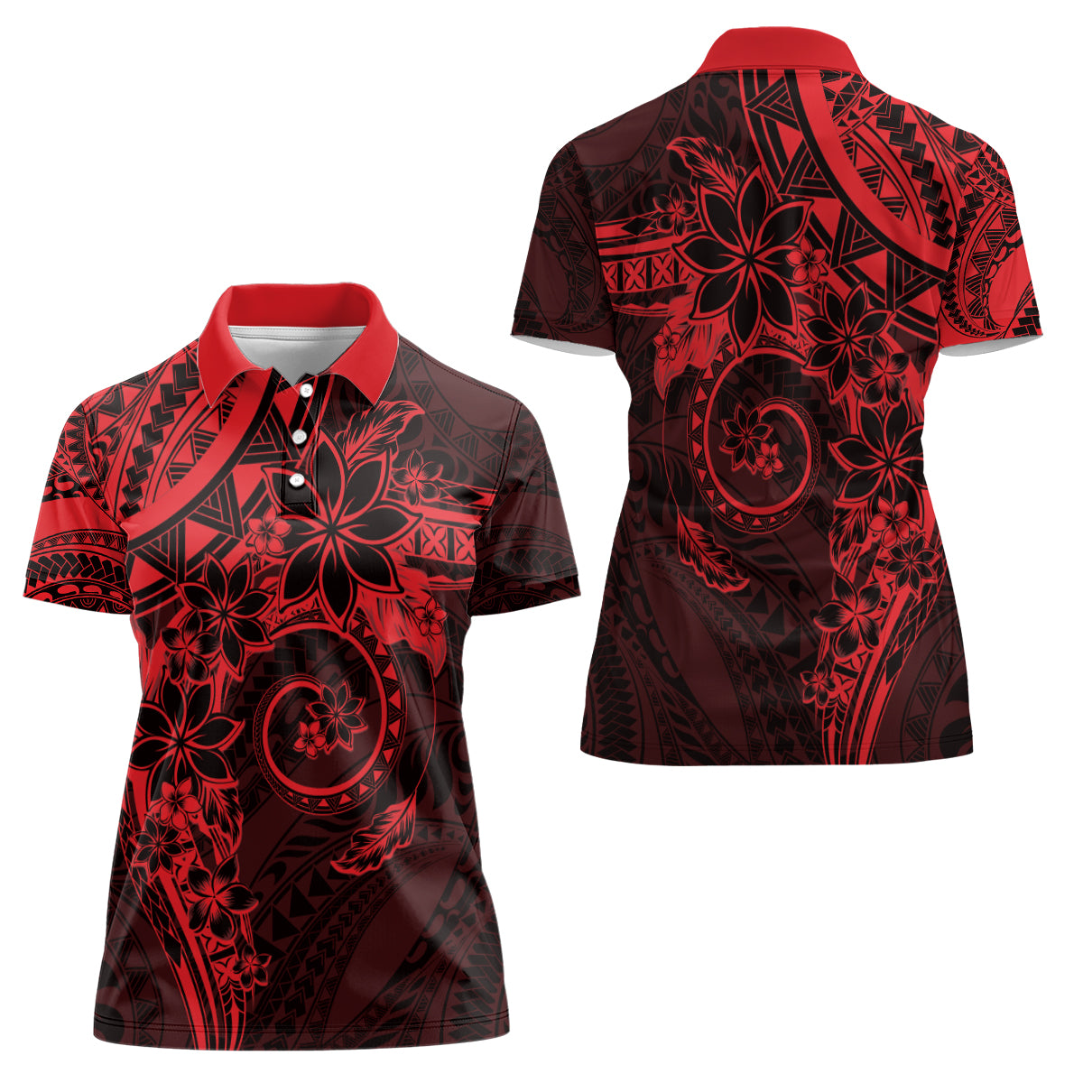 Polynesian Sunset Plumeria Women Polo Shirt Red Polynesian Tattoo