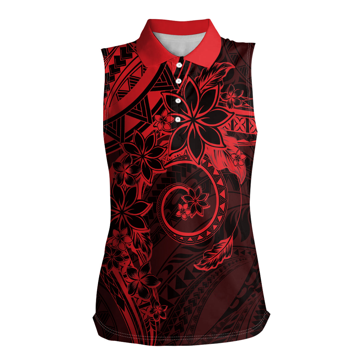 Polynesian Sunset Plumeria Women Sleeveless Polo Shirt Red Polynesian Tattoo