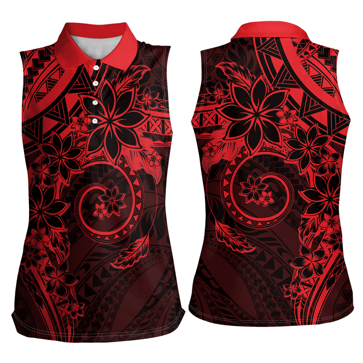Polynesian Sunset Plumeria Women Sleeveless Polo Shirt Red Polynesian Tattoo