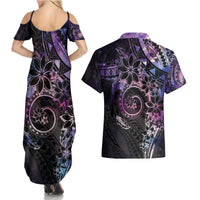 Polynesian Sunset Plumeria Couples Matching Summer Maxi Dress and Hawaiian Shirt Galaxy Polynesian Tattoo