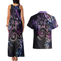 Polynesian Sunset Plumeria Couples Matching Tank Maxi Dress and Hawaiian Shirt Galaxy Polynesian Tattoo