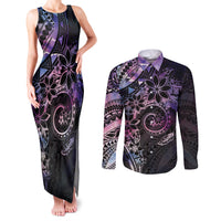 Polynesian Sunset Plumeria Couples Matching Tank Maxi Dress and Long Sleeve Button Shirt Galaxy Polynesian Tattoo LT05 Galaxy - Polynesian Pride