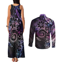 Polynesian Sunset Plumeria Couples Matching Tank Maxi Dress and Long Sleeve Button Shirt Galaxy Polynesian Tattoo LT05 - Polynesian Pride