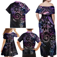 Polynesian Sunset Plumeria Family Matching Off Shoulder Maxi Dress and Hawaiian Shirt Galaxy Polynesian Tattoo