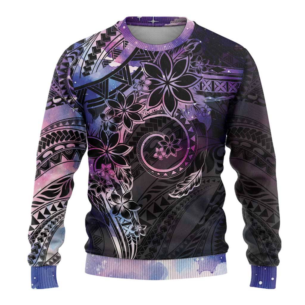 Polynesian Sunset Plumeria Ugly Christmas Sweater Galaxy Polynesian Tattoo