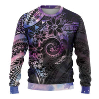 Polynesian Sunset Plumeria Ugly Christmas Sweater Galaxy Polynesian Tattoo