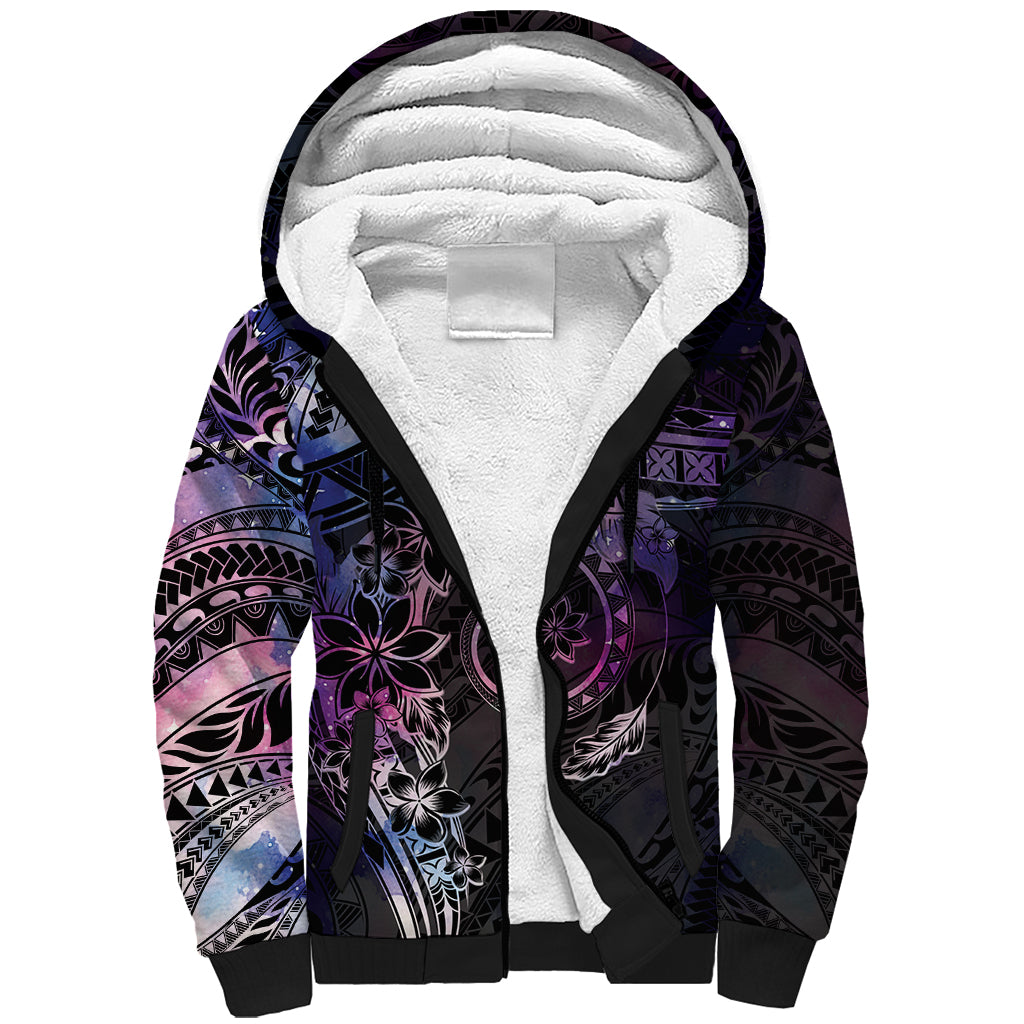 Polynesian Sunset Plumeria Sherpa Hoodie Galaxy Polynesian Tattoo