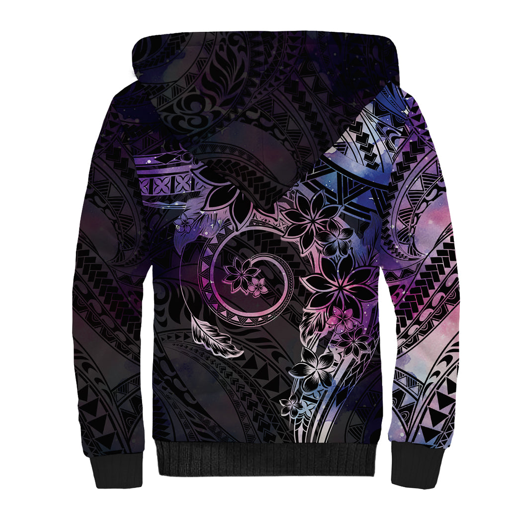 Polynesian Sunset Plumeria Sherpa Hoodie Galaxy Polynesian Tattoo