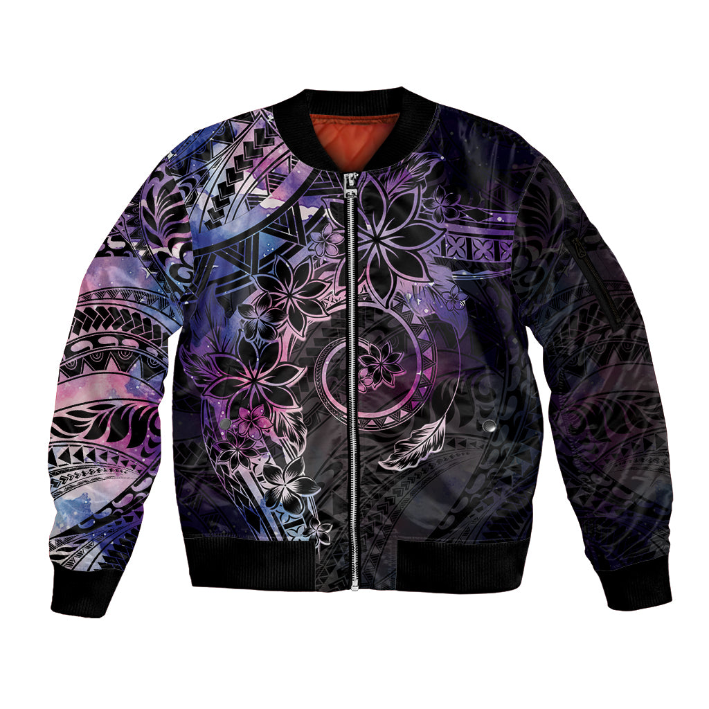 Polynesian Sunset Plumeria Sleeve Zip Bomber Jacket Galaxy Polynesian Tattoo