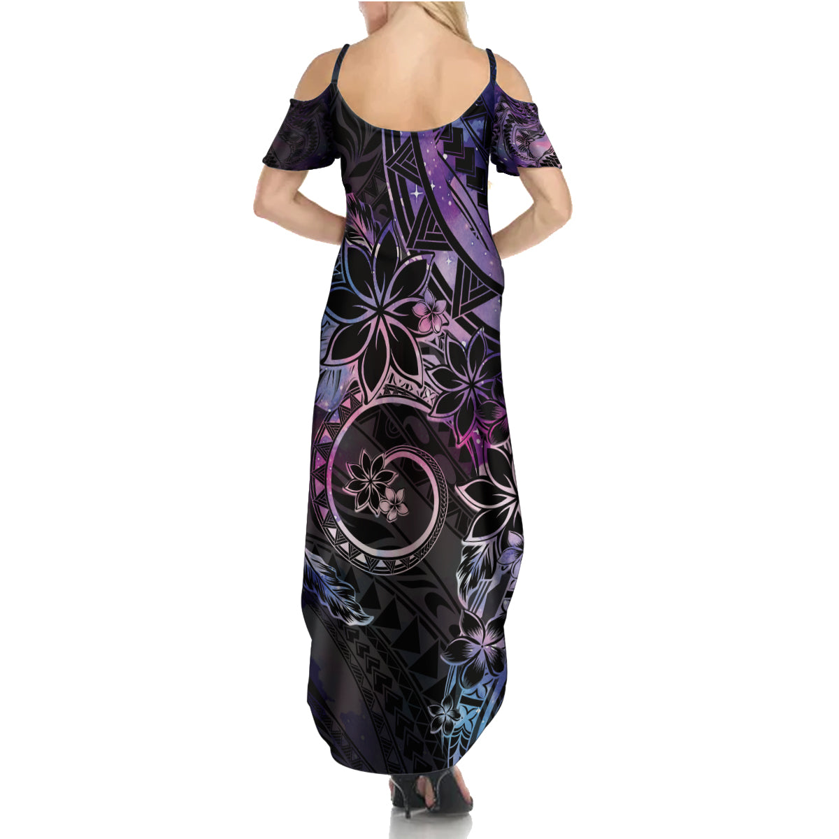 Polynesian Sunset Plumeria Summer Maxi Dress Galaxy Polynesian Tattoo