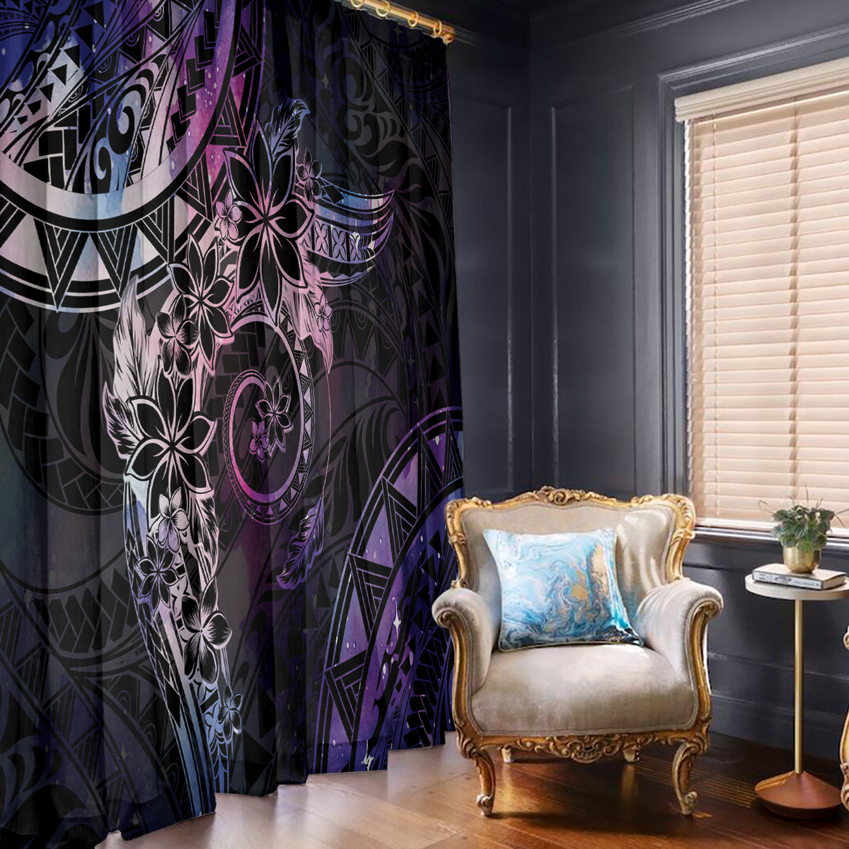 Polynesian Sunset Plumeria Window Curtain Galaxy Polynesian Tattoo