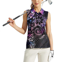 Polynesian Sunset Plumeria Women Sleeveless Polo Shirt Galaxy Polynesian Tattoo