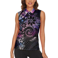 Polynesian Sunset Plumeria Women Sleeveless Polo Shirt Galaxy Polynesian Tattoo