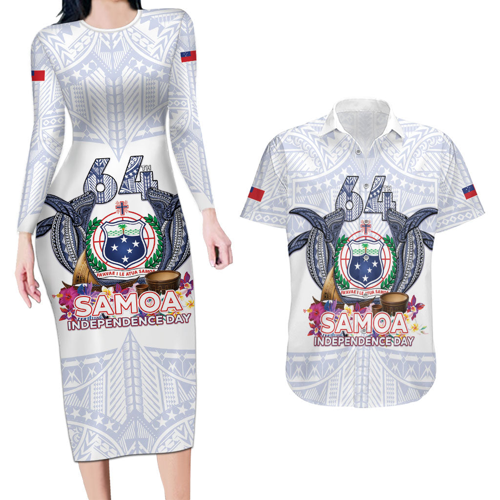 Samoa Independence Day Couples Matching Long Sleeve Bodycon Dress and Hawaiian Shirt Samoa United For A New Beginning