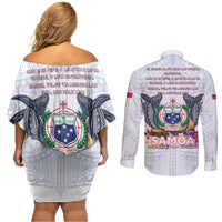 Samoa Independence Day Couples Matching Off Shoulder Short Dress and Long Sleeve Button Shirt Samoa United For A New Beginning