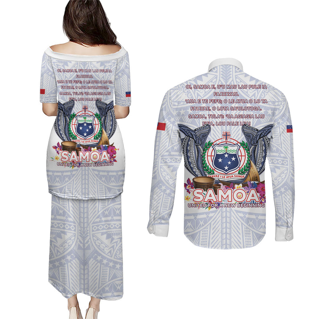 Samoa Independence Day Couples Matching Puletasi and Long Sleeve Button Shirt Samoa United For A New Beginning