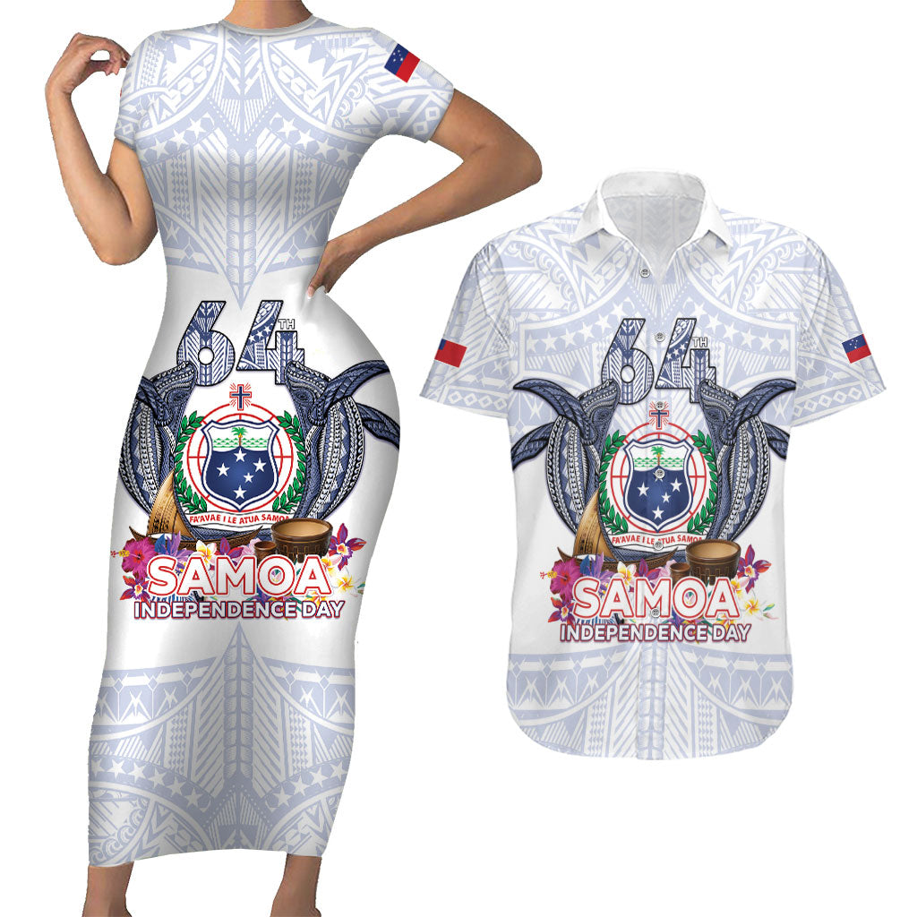 Samoa Independence Day Couples Matching Short Sleeve Bodycon Dress and Hawaiian Shirt Samoa United For A New Beginning LT05 White - Polynesian Pride