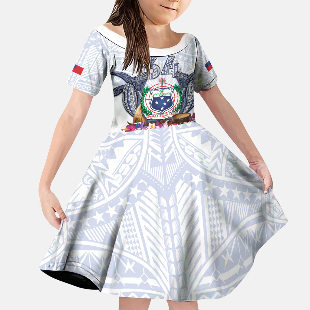 Samoa Independence Day Family Matching Short Sleeve Bodycon Dress and Hawaiian Shirt Samoa United For A New Beginning LT05 Daughter's Dress White - Polynesian Pride