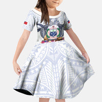 Samoa Independence Day Family Matching Short Sleeve Bodycon Dress and Hawaiian Shirt Samoa United For A New Beginning LT05 Daughter's Dress White - Polynesian Pride