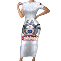 Samoa Independence Day Family Matching Short Sleeve Bodycon Dress and Hawaiian Shirt Samoa United For A New Beginning LT05 Mom's Dress White - Polynesian Pride