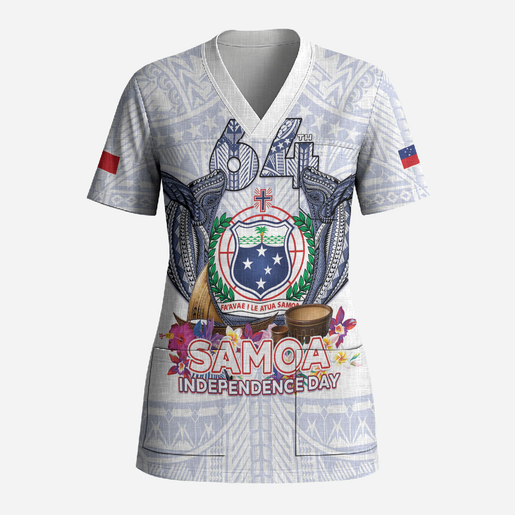 Samoa Independence Day Scrub Top Samoa United For A New Beginning LT05 Adult White - Polynesian Pride