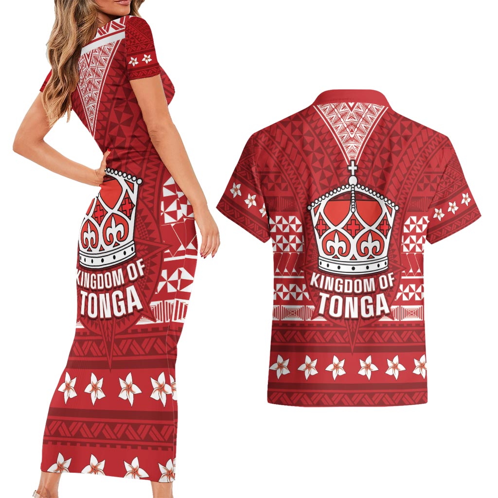 Tonga King Tupou VI Day Couples Matching Short Sleeve Bodycon Dress and Hawaiian Shirt Traditional Tongan Kupesi Pattern
