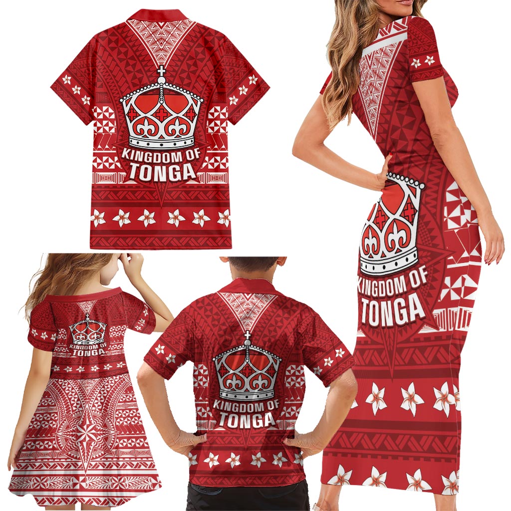 Tonga King Tupou VI Day Family Matching Short Sleeve Bodycon Dress and Hawaiian Shirt Traditional Tongan Kupesi Pattern