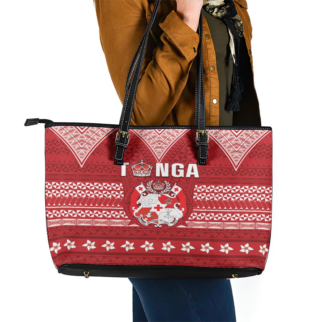 Tonga King Tupou VI Day Leather Tote Bag Traditional Tongan Kupesi Pattern