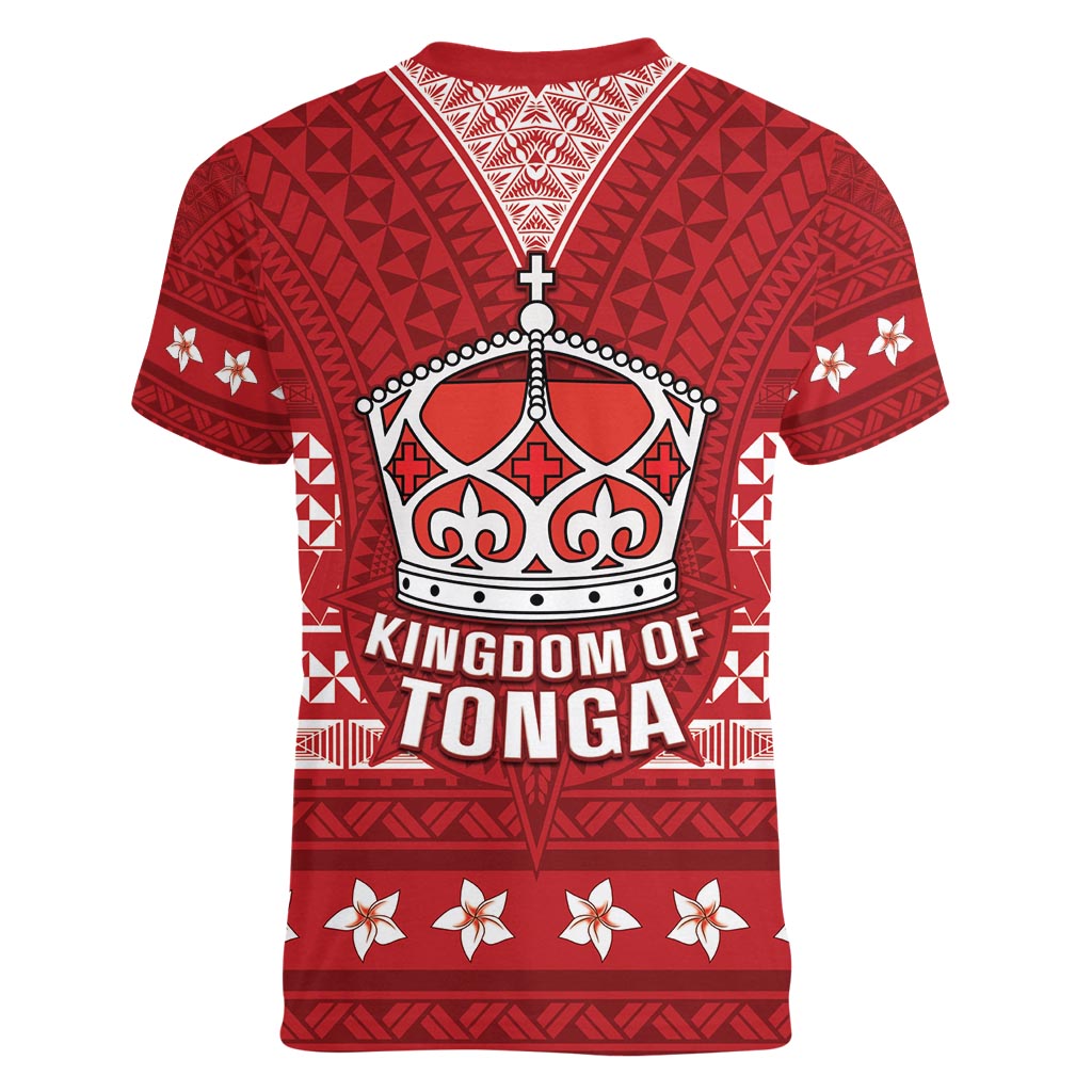 Tonga King Tupou VI Day Women V-Neck T-Shirt Traditional Tongan Kupesi Pattern LT05 - Polynesian Pride