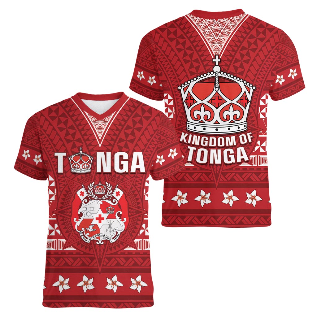 Tonga King Tupou VI Day Women V-Neck T-Shirt Traditional Tongan Kupesi Pattern LT05 - Polynesian Pride