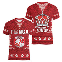 Tonga King Tupou VI Day Women V-Neck T-Shirt Traditional Tongan Kupesi Pattern LT05 - Polynesian Pride