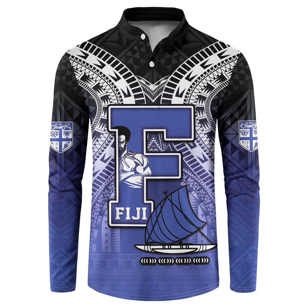 Custom Fiji Drua Button Sweatshirt Fijian Tapa Pattern LT05 Blue - Polynesian Pride