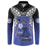 Custom Fiji Drua Button Sweatshirt Fijian Tapa Pattern LT05 Blue - Polynesian Pride