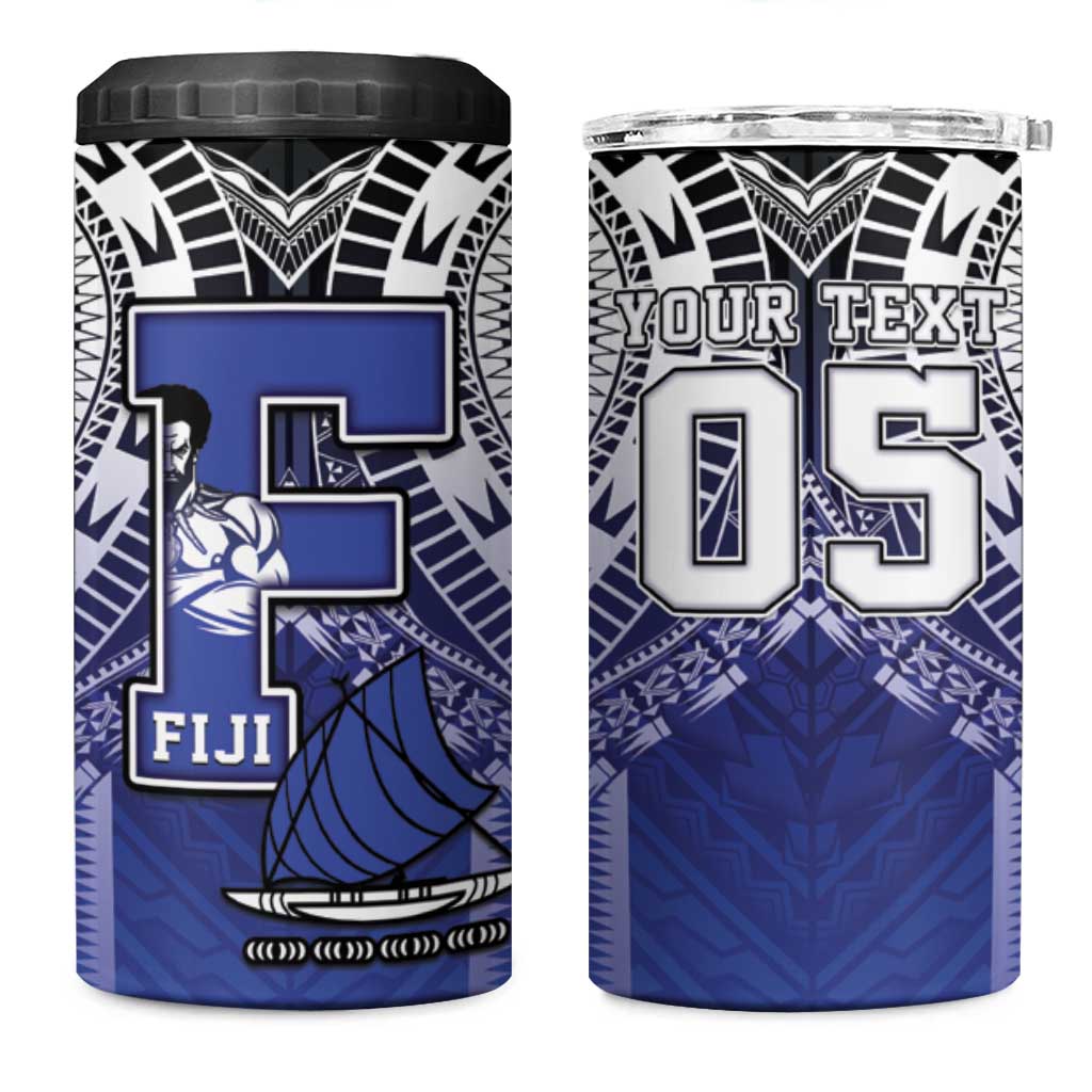 Custom Fiji Drua 4 in 1 Can Cooler Tumbler Fijian Tapa Pattern