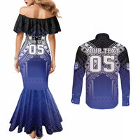 Custom Fiji Drua Couples Matching Mermaid Dress and Long Sleeve Button Shirt Fijian Tapa Pattern LT05 - Polynesian Pride