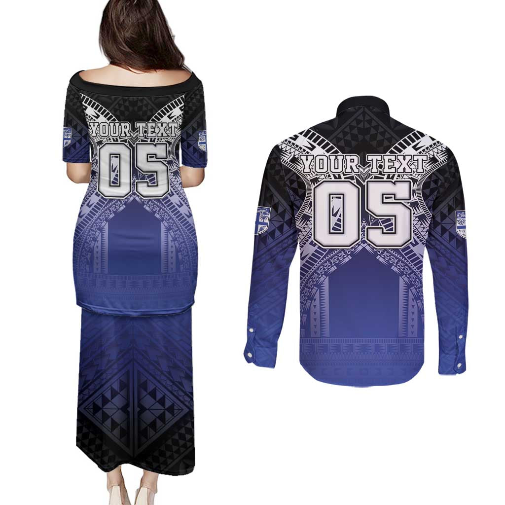 Custom Fiji Drua Couples Matching Puletasi and Long Sleeve Button Shirt Fijian Tapa Pattern LT05 - Polynesian Pride