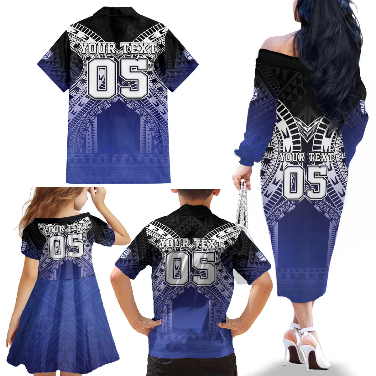 Custom Fiji Drua Family Matching Off The Shoulder Long Sleeve Dress and Hawaiian Shirt Fijian Tapa Pattern