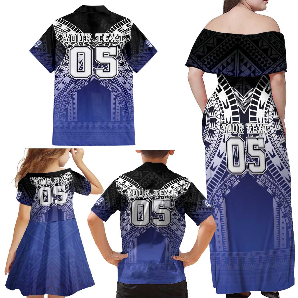 Custom Fiji Drua Family Matching Off Shoulder Maxi Dress and Hawaiian Shirt Fijian Tapa Pattern